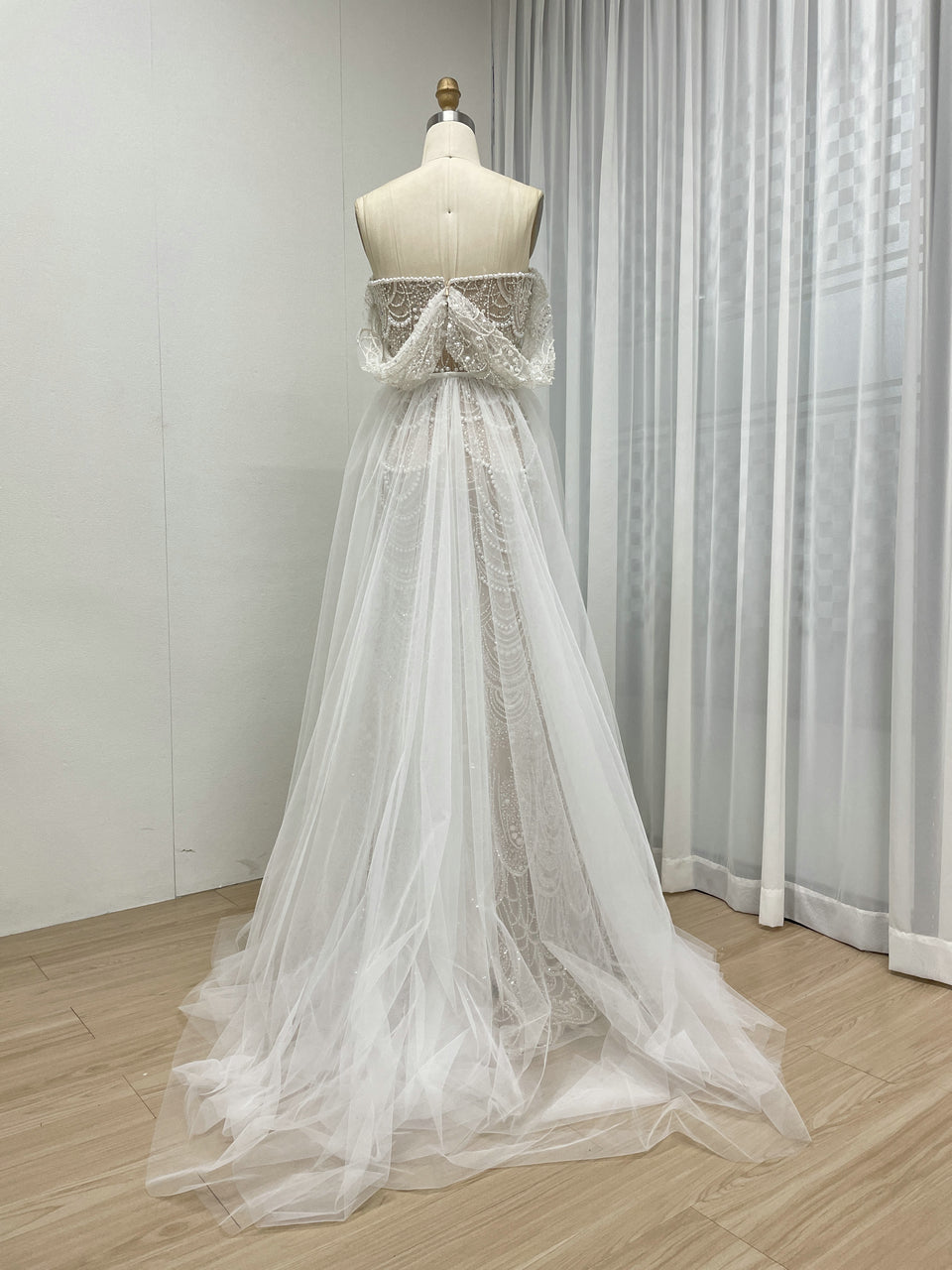 Sparkling Green Off-Shoulder V-Neck Pearl Mermaid Gown Luxury Evening Wear MY30068-2
