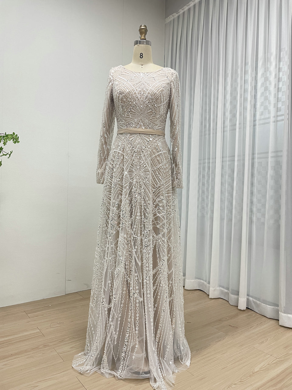 Elegant Black Beaded Dress Long Sleeves Train Cocktail Style MY30076-2