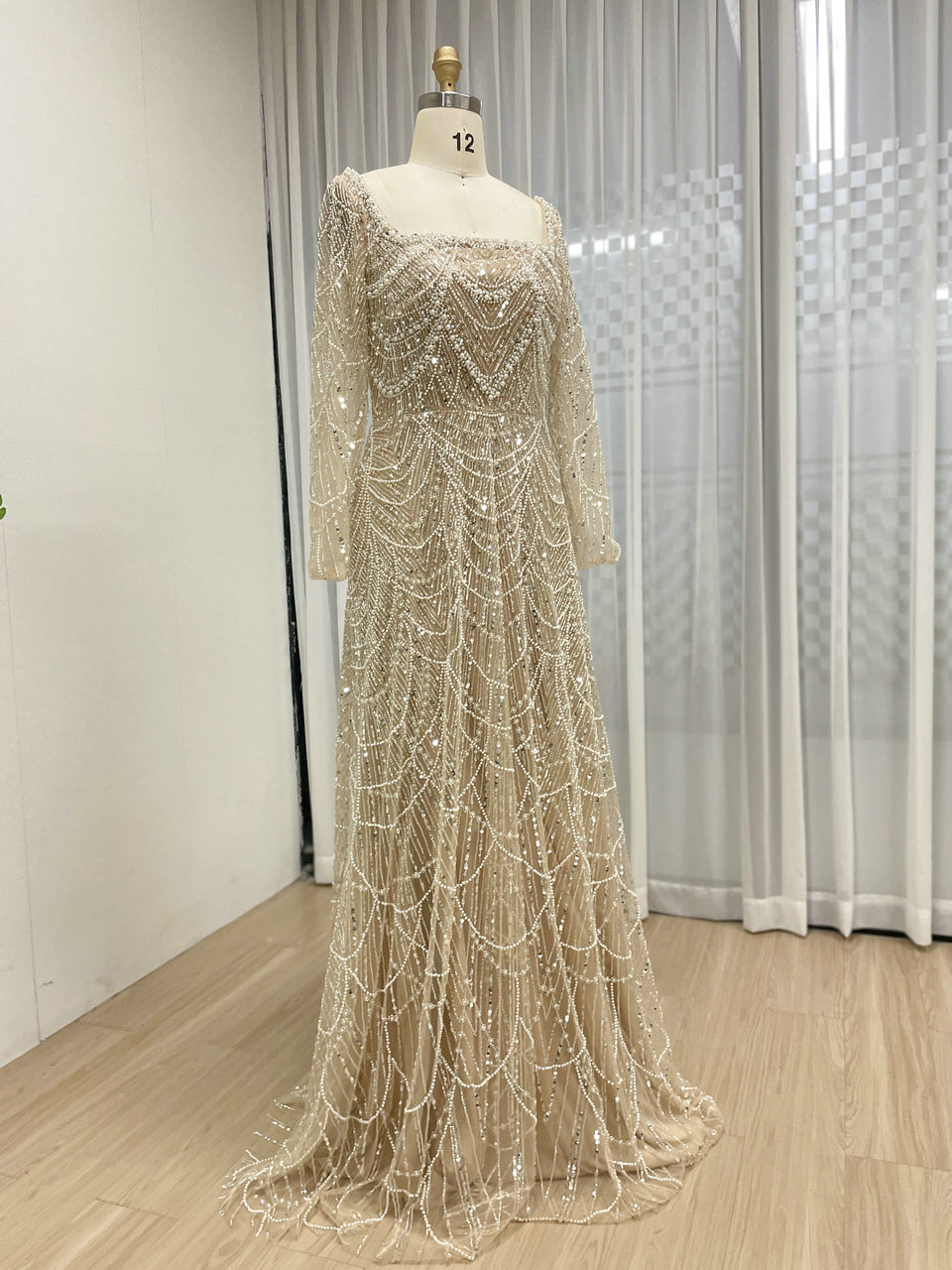 Luxury Beaded Mermaid Gown with Long Sleeves for Formal Events MY30081L-2B