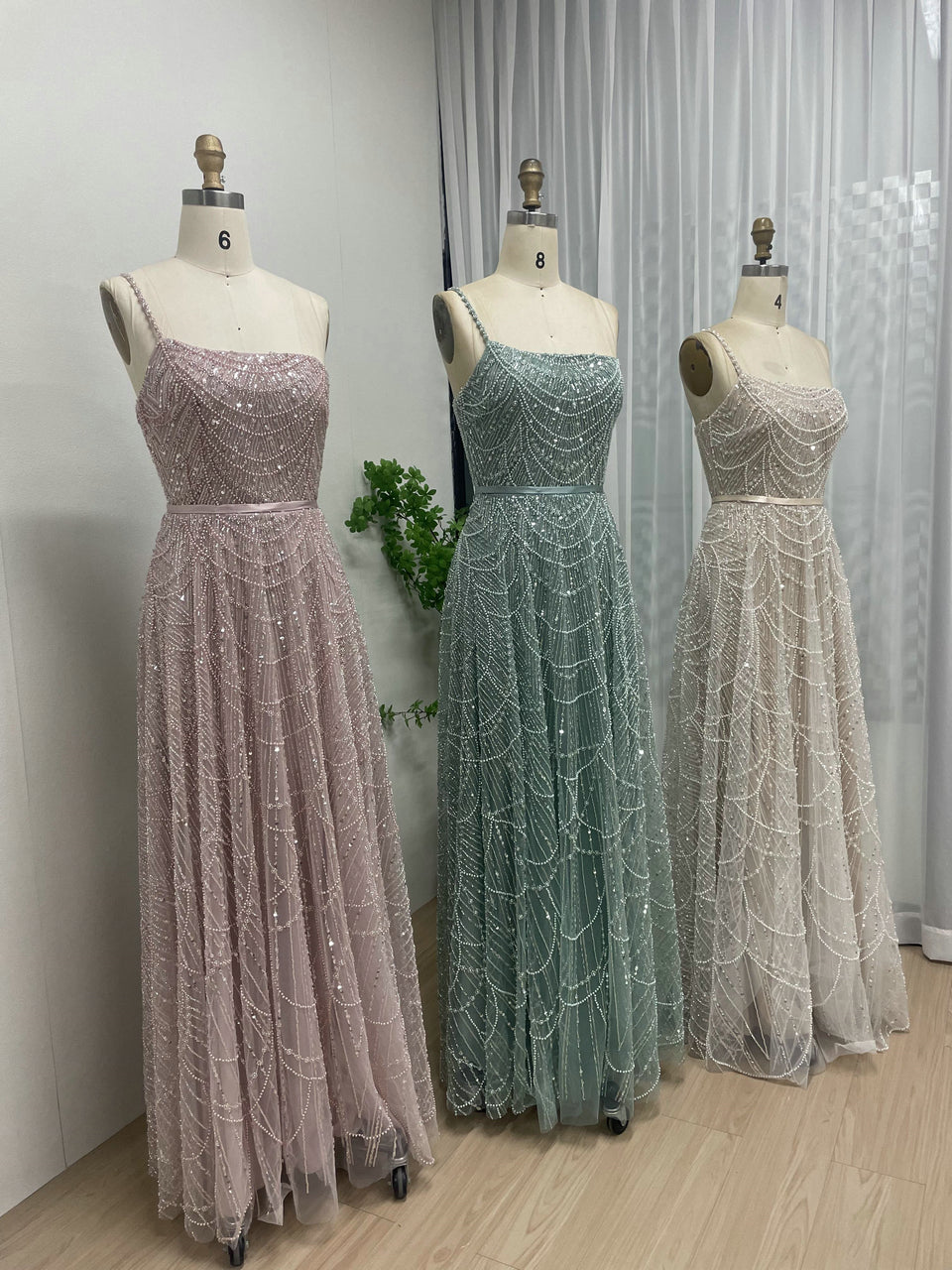 Luxury Beaded Bridesmaid Dress Spaghetti Strap A-Line Prom Dress MY30088