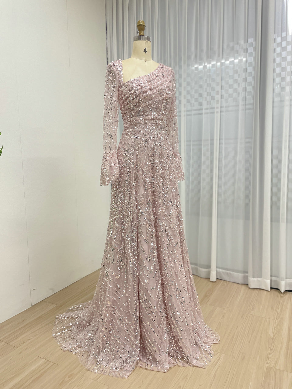Elegant Sequined Flared Sleeves Flowing Skirt Luxury Evening Wear for Special Occasions MY30089-2