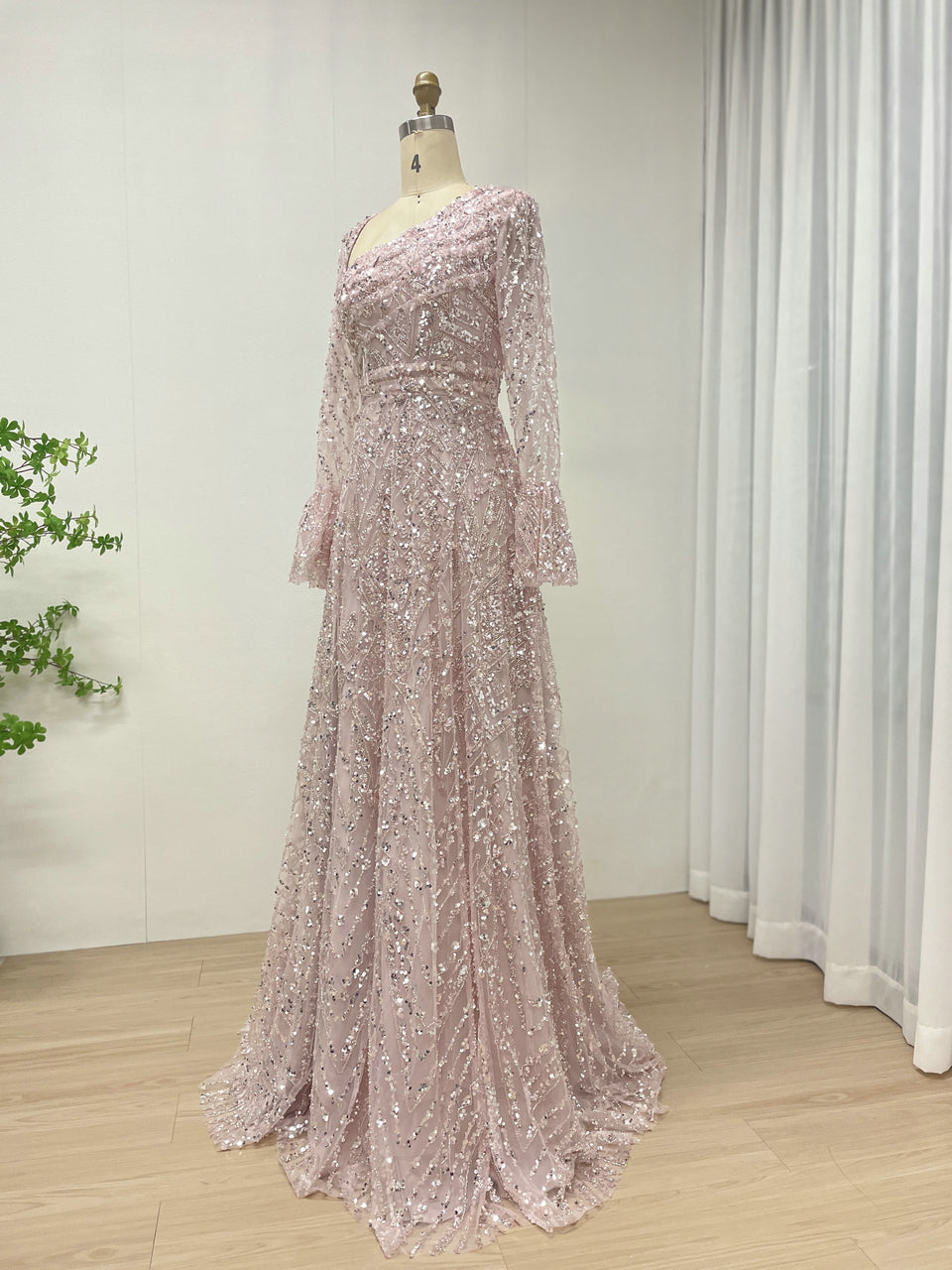 Elegant Sequined Flared Sleeves Flowing Skirt Luxury Evening Wear for Special Occasions MY30089-2