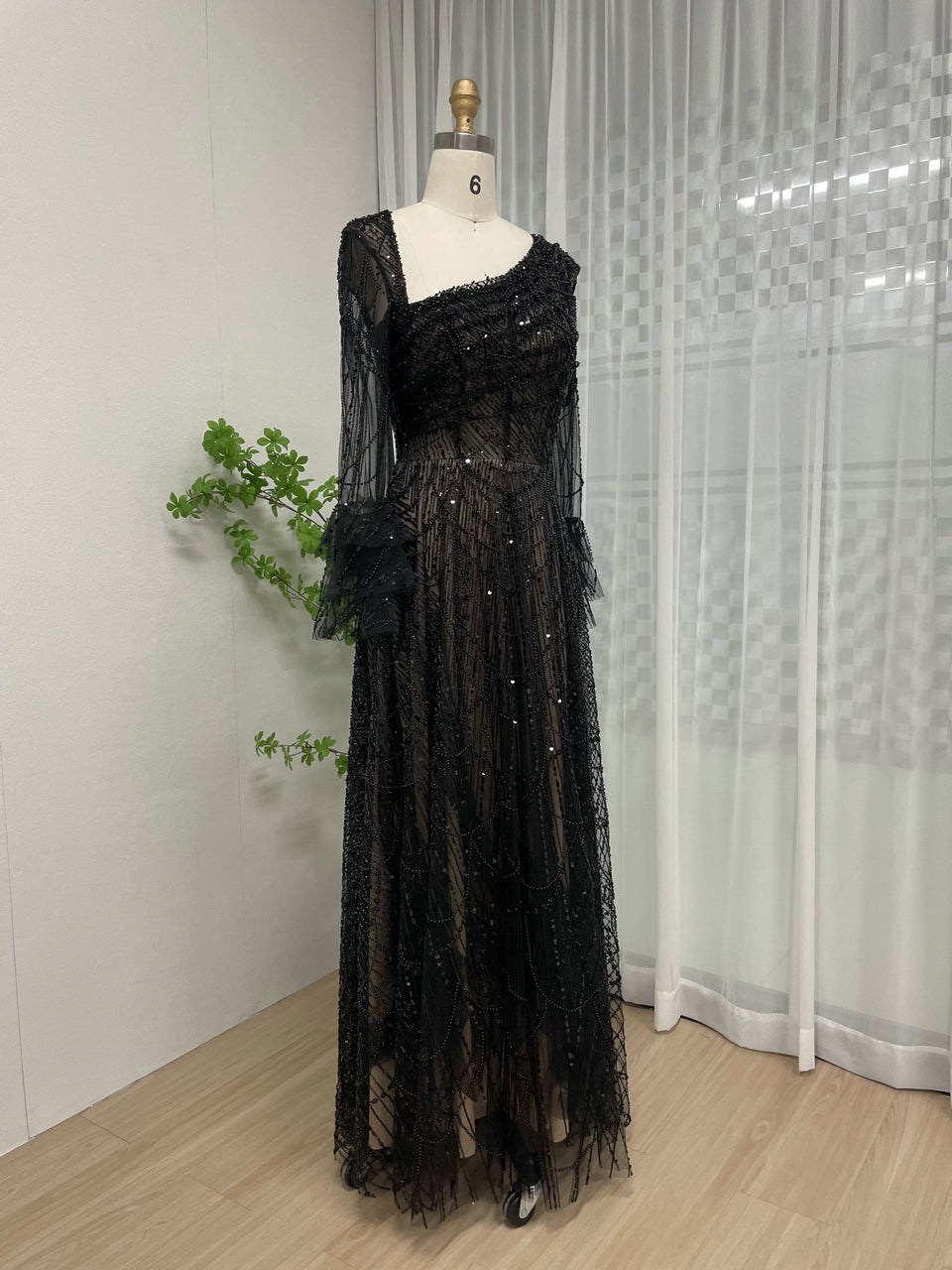 Luxurious One Shoulder Beading Lace A Line Long Sleeve Wedding Party Evening Dress MY30089
