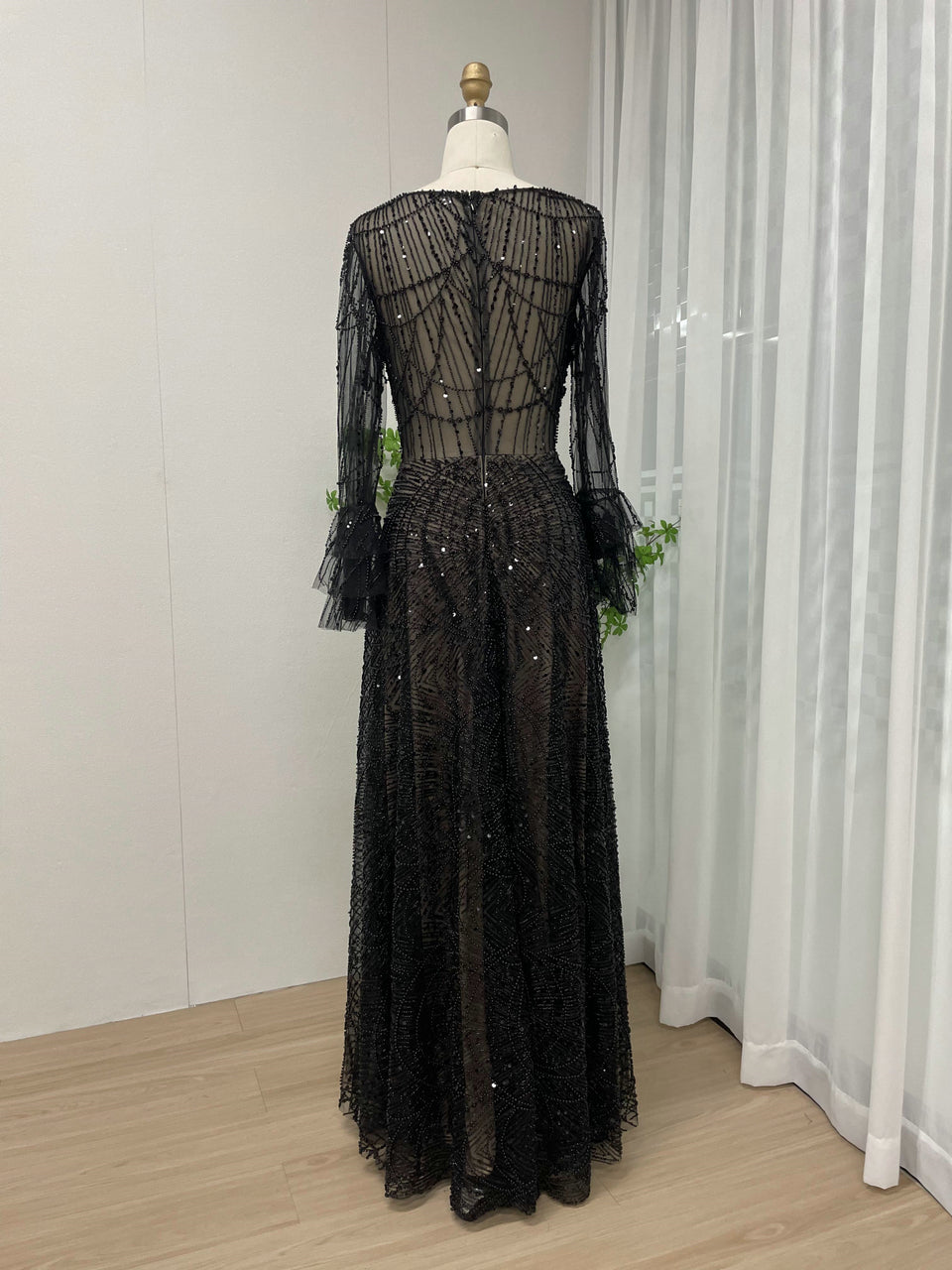 Luxurious One Shoulder Beading Lace A Line Long Sleeve Wedding Party Evening Dress MY30089