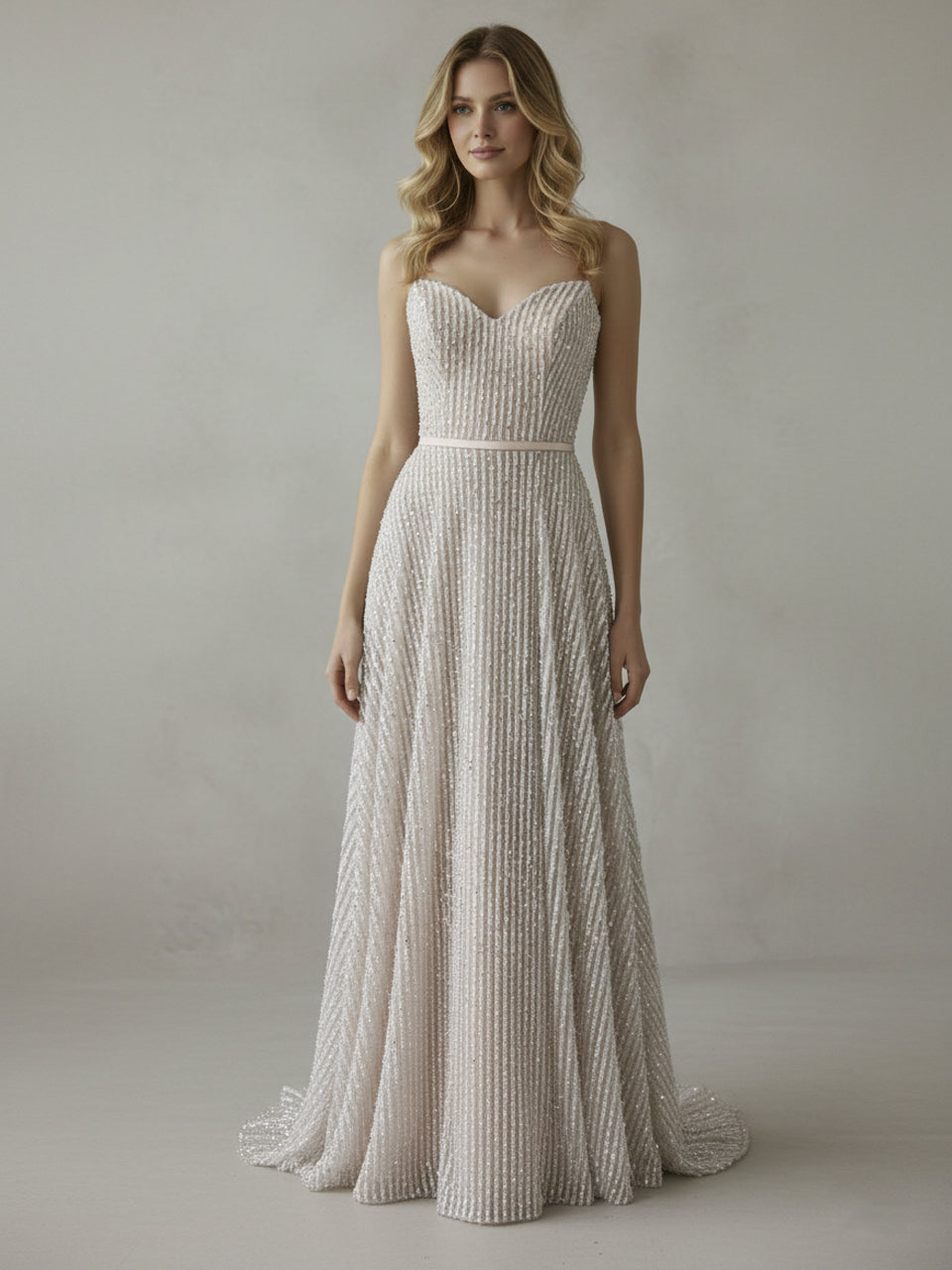 strapless open back dress Tulle Flower Halter White Sequin Prom Dress – Sassymyprom main image 0