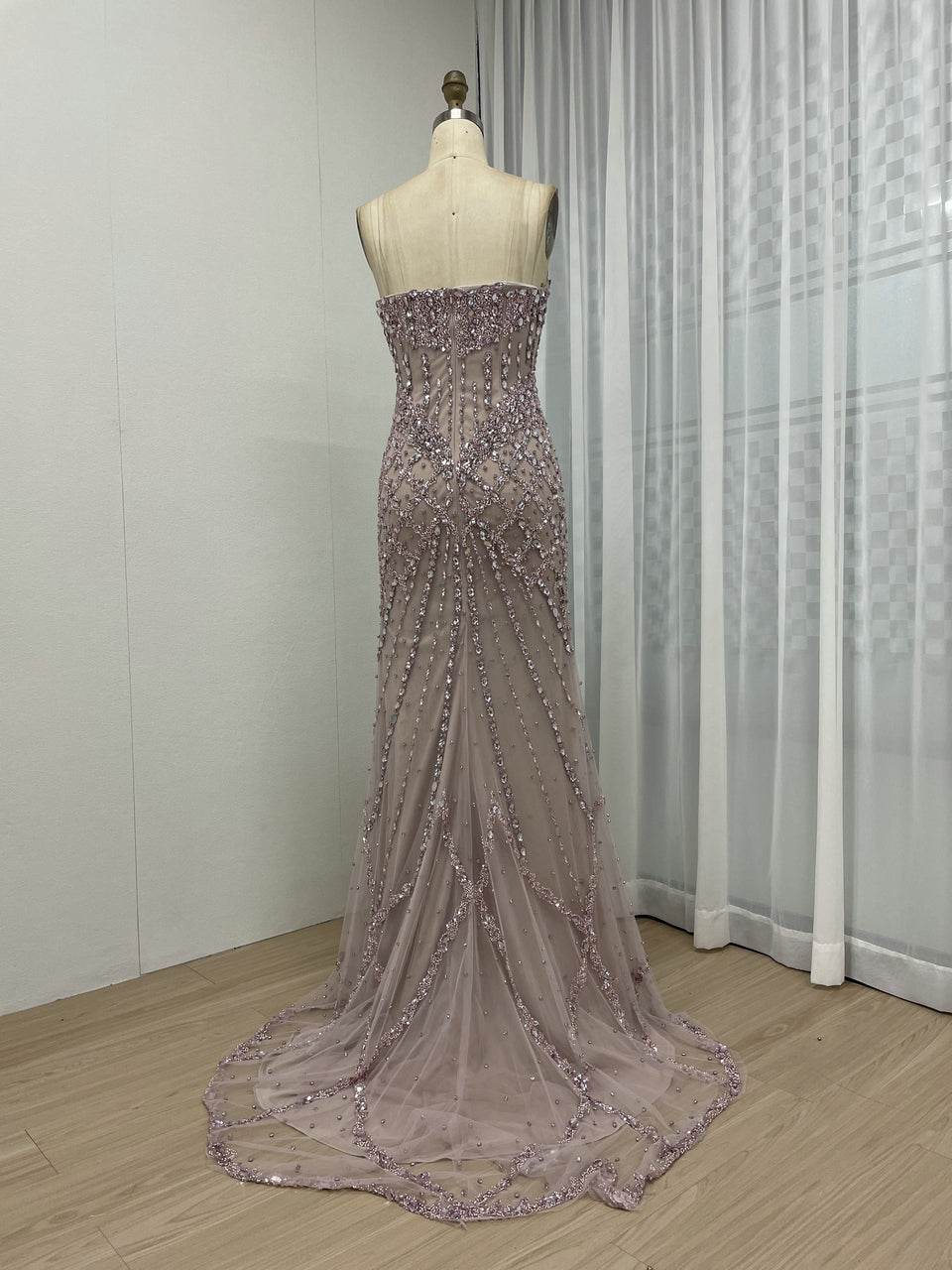 Silver Haute Couture High Slit Prom Dress - Shimmering Beading Evening Gown MY30098