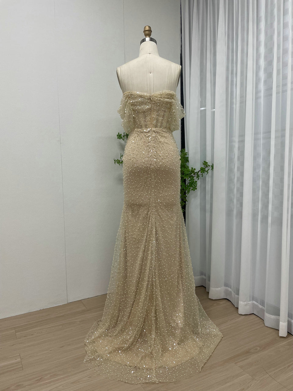 Glamorous Champagne Beaded Strapless Gown for Weddings MY30100