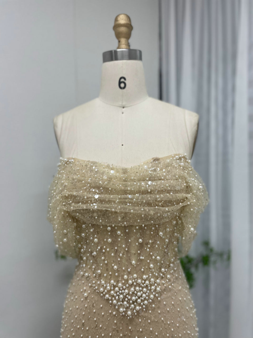 Glamorous Champagne Beaded Strapless Gown for Weddings MY30100
