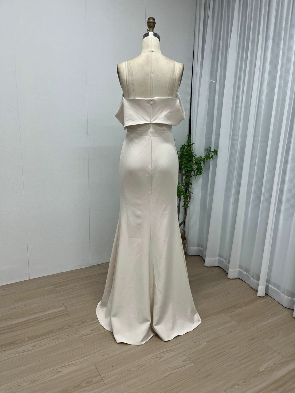 Elegant Satin Cream Dress with Slit for Events MY30102