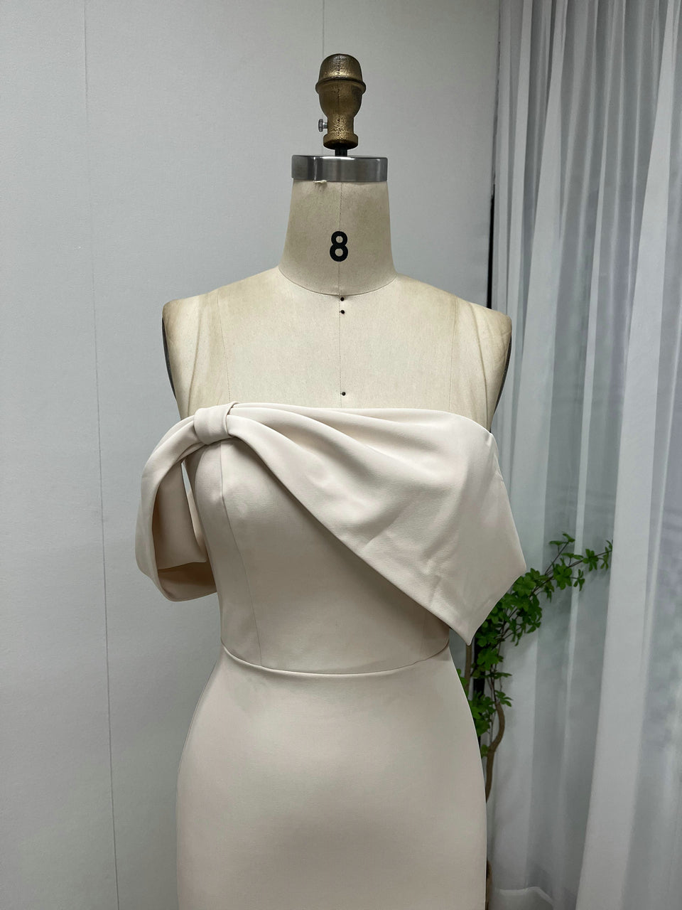 Elegant Satin Cream Dress with Slit for Events MY30102
