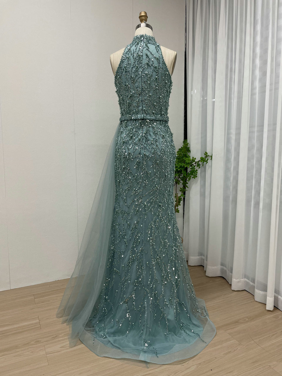 Luxury Pearl Embellished High Neck Mermaid Evening Gowns MY30107
