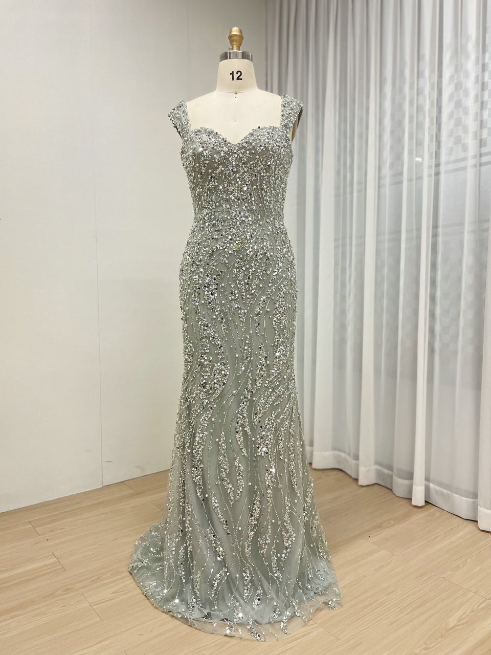 Glamorous Beaded Sweetheart Neckline Mermaid Evening Gown Crystal Embellished Flowy Tulle Formal Prom Dress Women MY30108-3