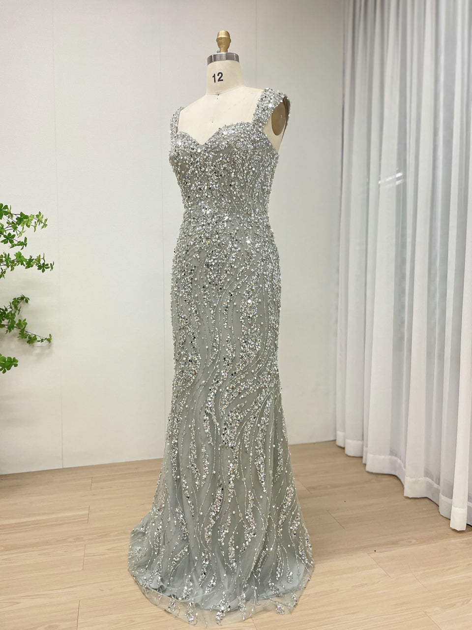Glamorous Beaded Sweetheart Neckline Mermaid Evening Gown Crystal Embellished Flowy Tulle Formal Prom Dress Women MY30108-3