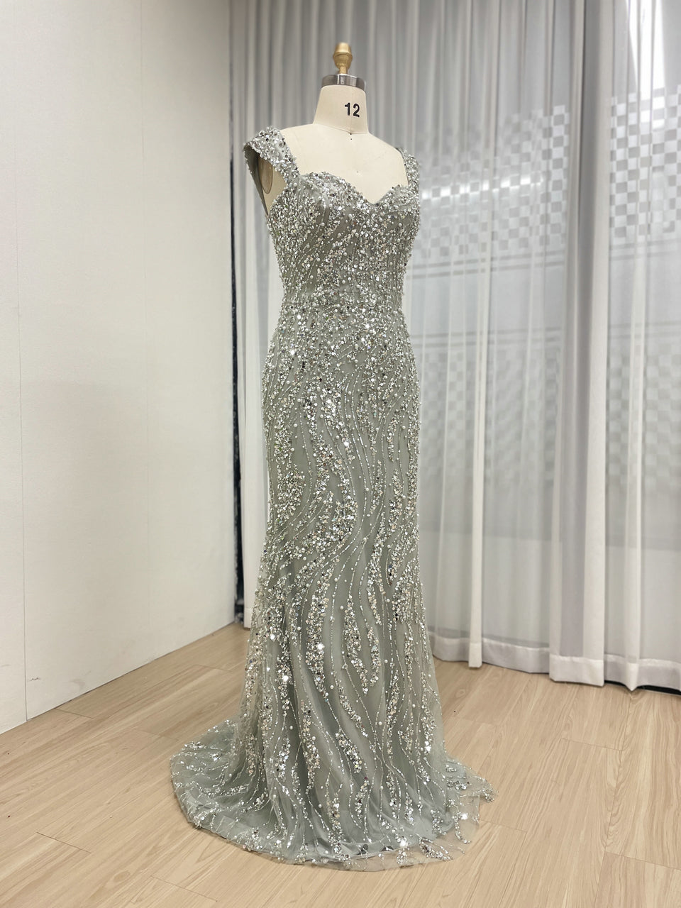 Glamorous Beaded Sweetheart Neckline Mermaid Evening Gown Crystal Embellished Flowy Tulle Formal Prom Dress Women MY30108-3