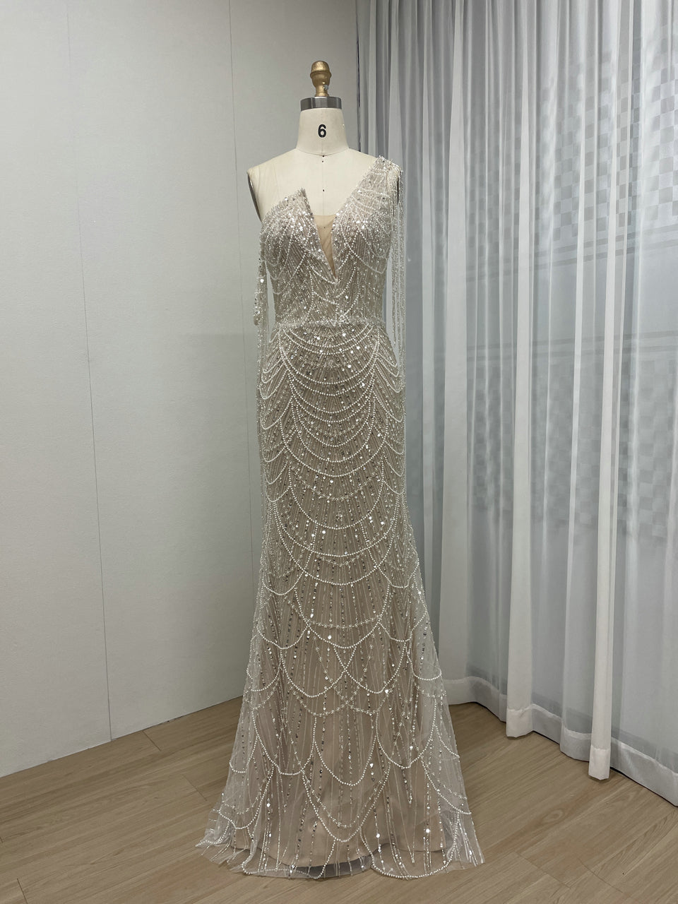Elegant Beaded One-Shoulder Dress for Events MY30115