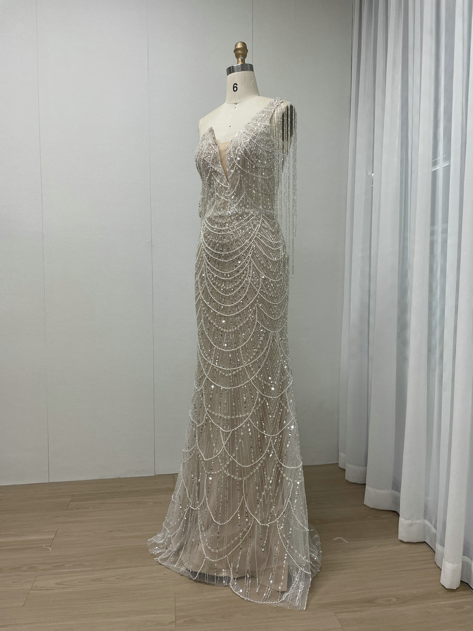 Elegant Beaded One-Shoulder Dress for Events MY30115