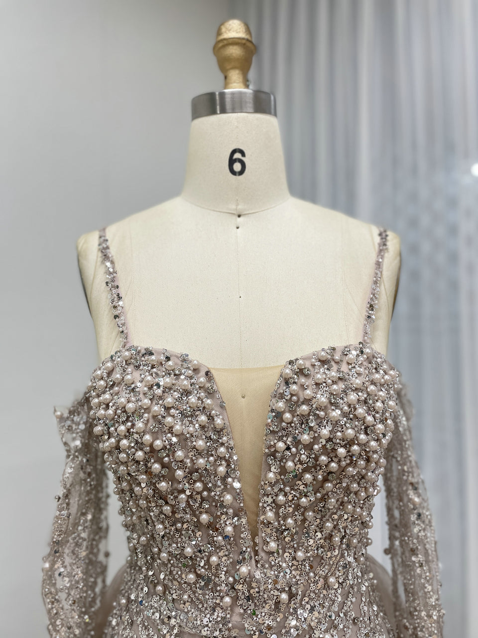 Pink Sparkle Beaded Mermaid Gown with Sweetheart Neckline MY30130-2