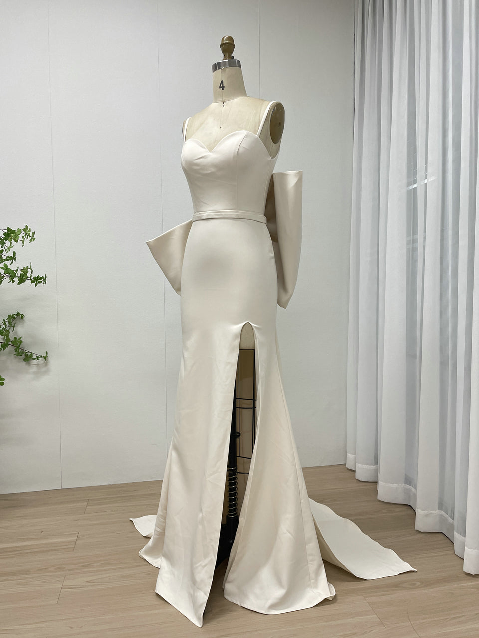 Bejge Strapless Mermaid Evening Gown Bow Waist Slit Train Wedding Prom MY30132-2