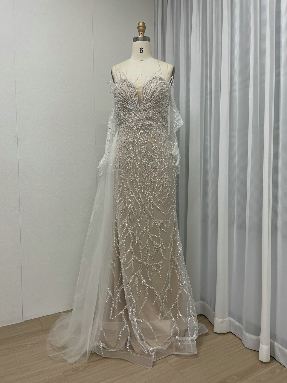 Exquisite White Beaded Mermaid Gown for Weddings MY30134