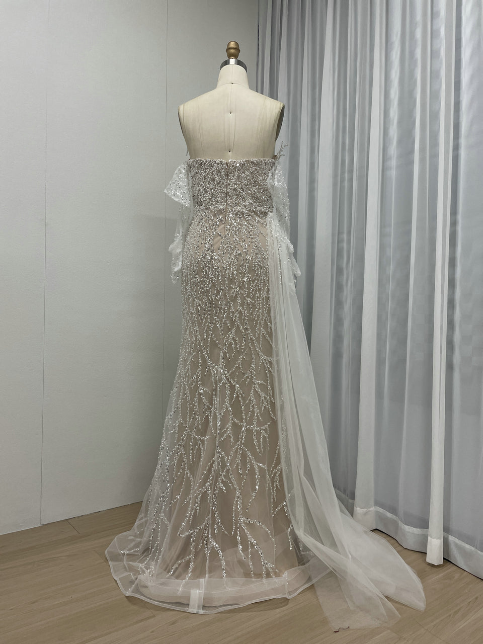 Exquisite White Beaded Mermaid Gown for Weddings MY30134