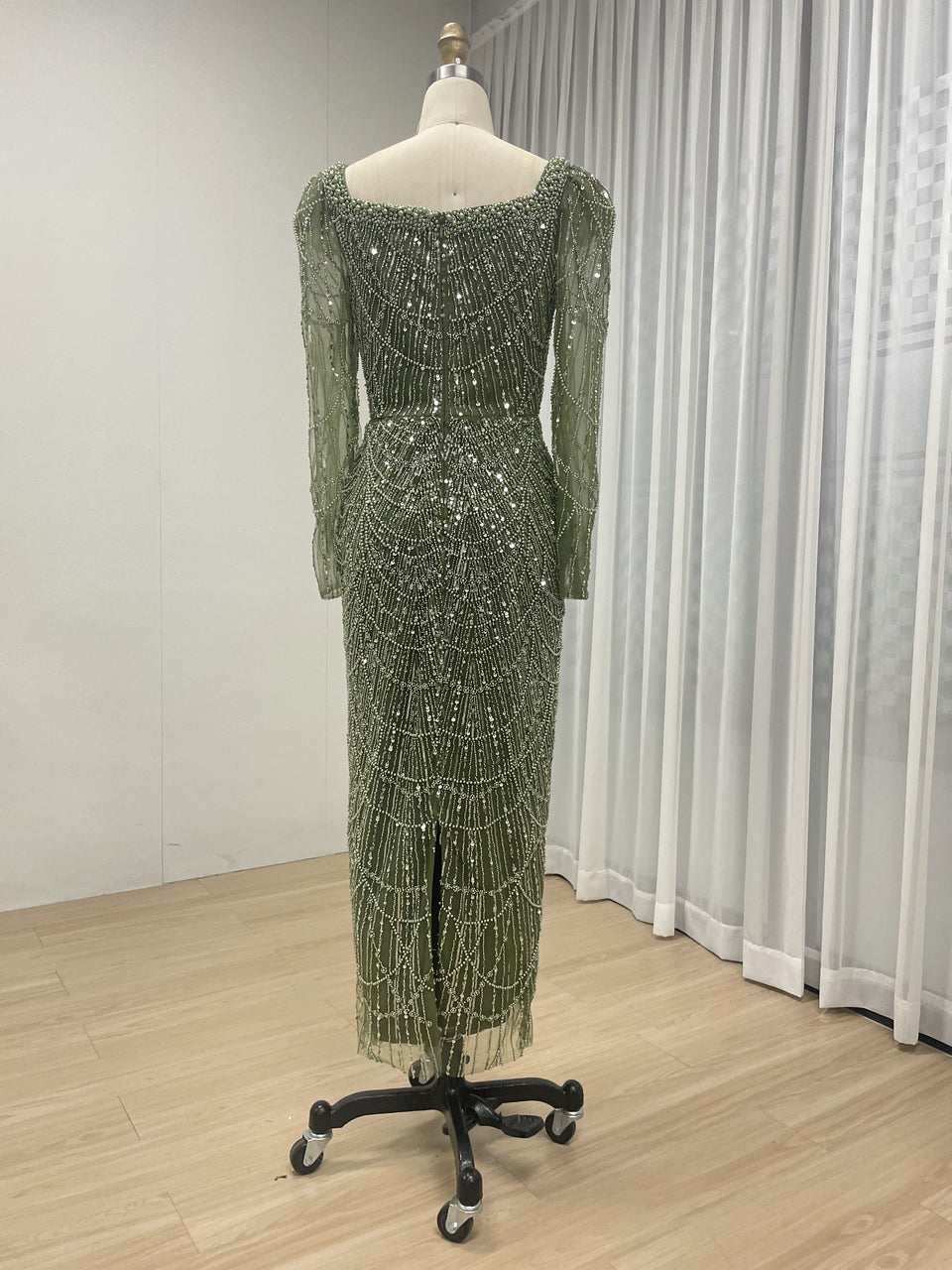 Chic Long-Sleeve Red beaded Gown for Gala Nights MY30137