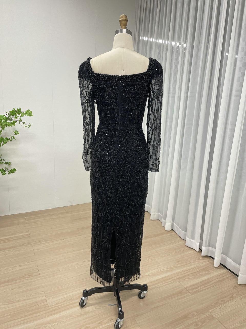 Chic Long-Sleeve Red beaded Gown for Gala Nights MY30137