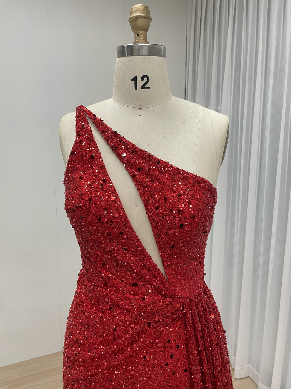 Sparkle Red One Shoulder Mermaid Dress Drape Train Wedding MY30143