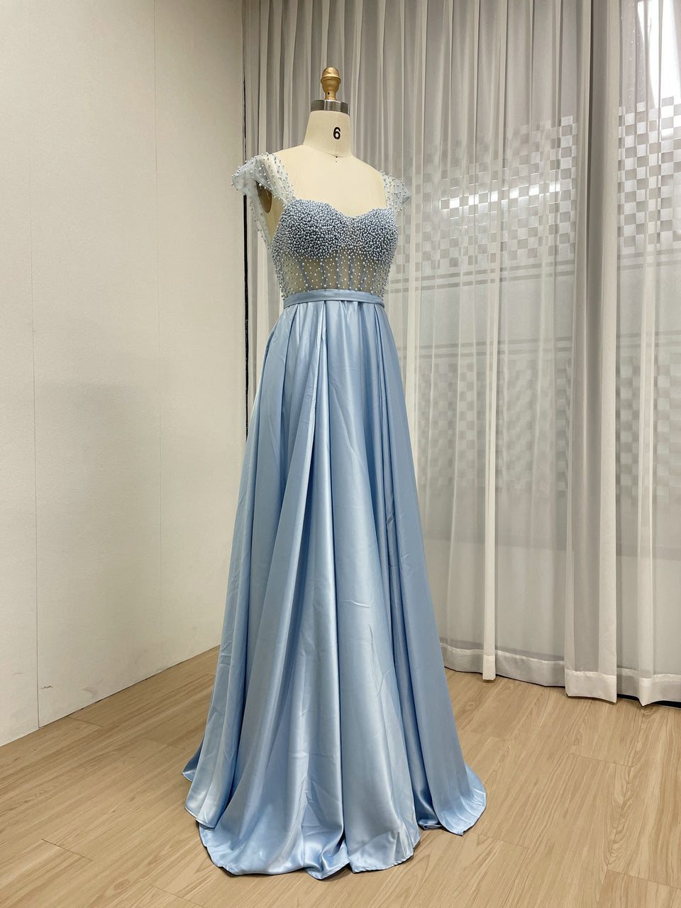 Pink Strapless Beaded Bodice A-Line Evening Dress Satin Skirt Formal Prom MY30150
