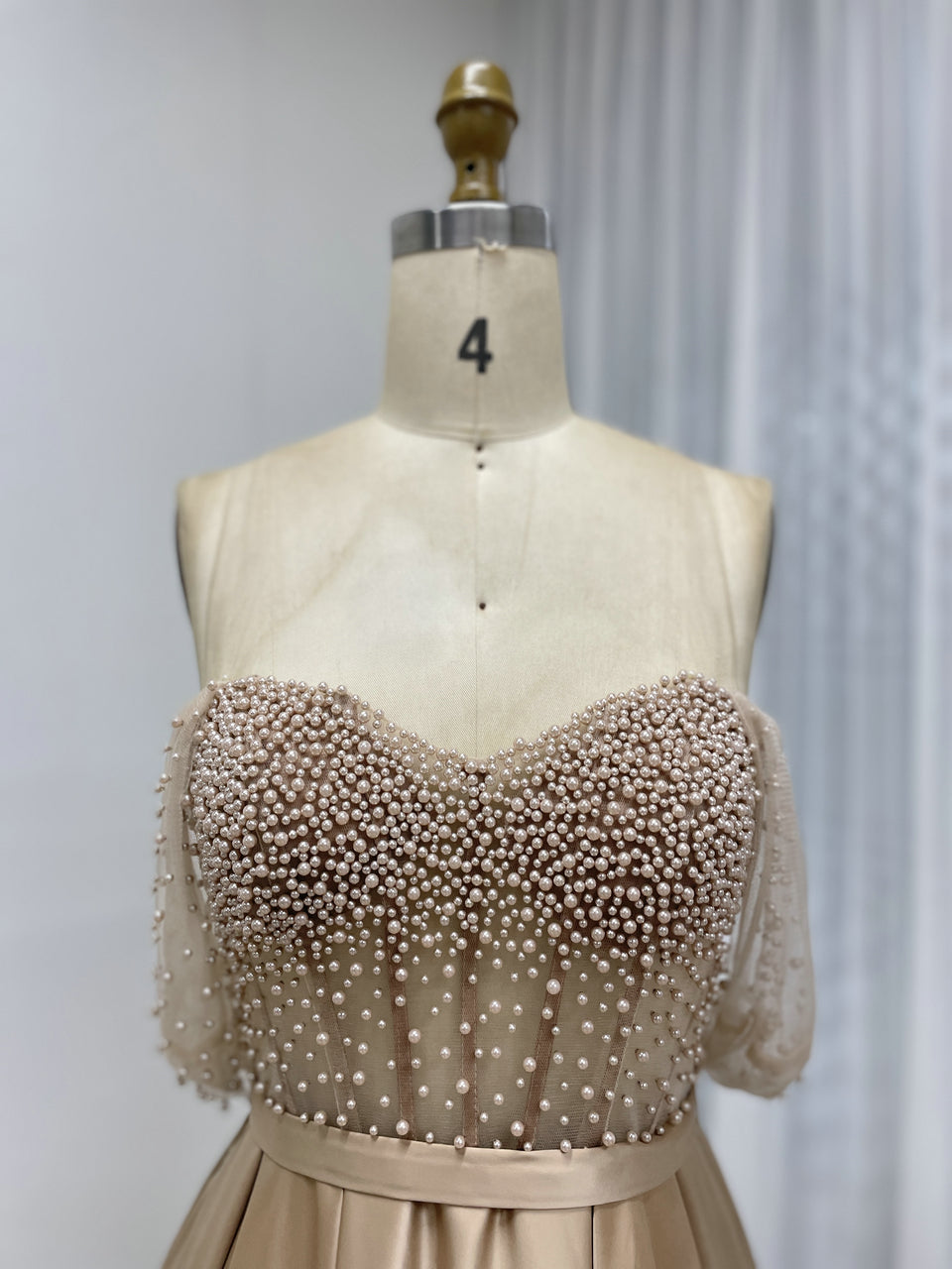 Pink Strapless Beaded Bodice A-Line Evening Dress Satin Skirt Formal Prom MY30150