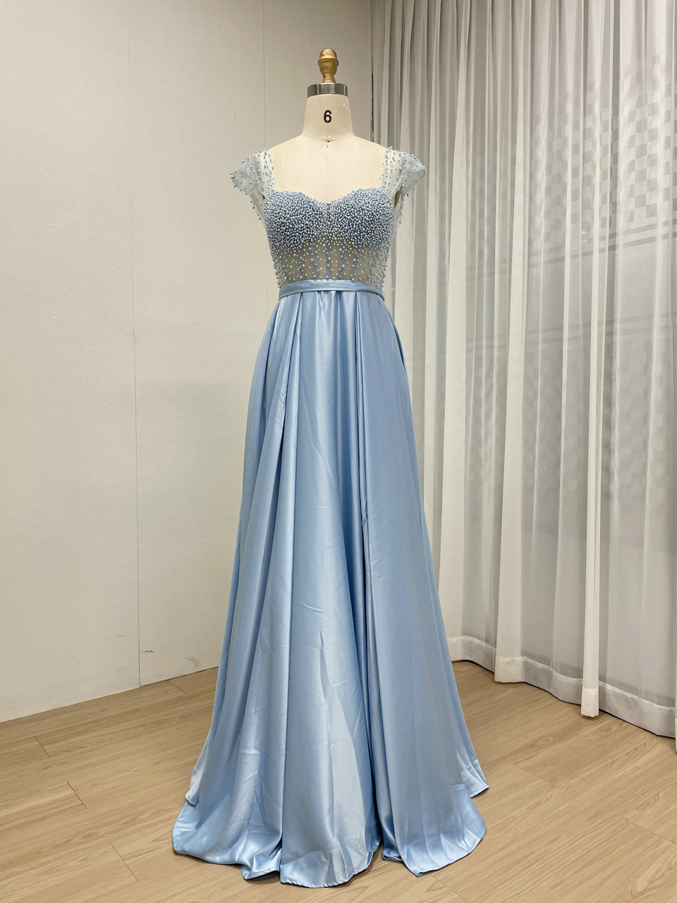 Pink Strapless Beaded Bodice A-Line Evening Dress Satin Skirt Formal Prom MY30150