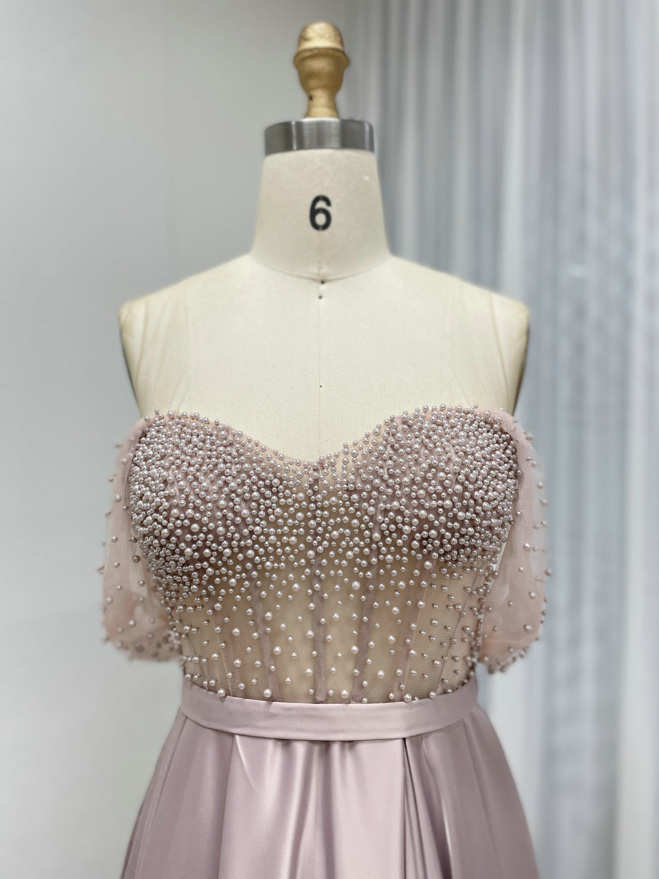 Pink Strapless Beaded Bodice A-Line Evening Dress Satin Skirt Formal Prom MY30150