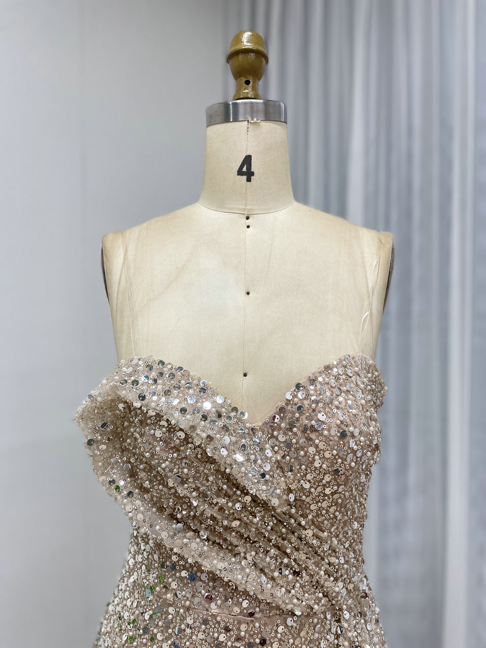 Sparkling Silver Sequin Strapless Slit Evening Gown Glamorous Formal Dress MY30152