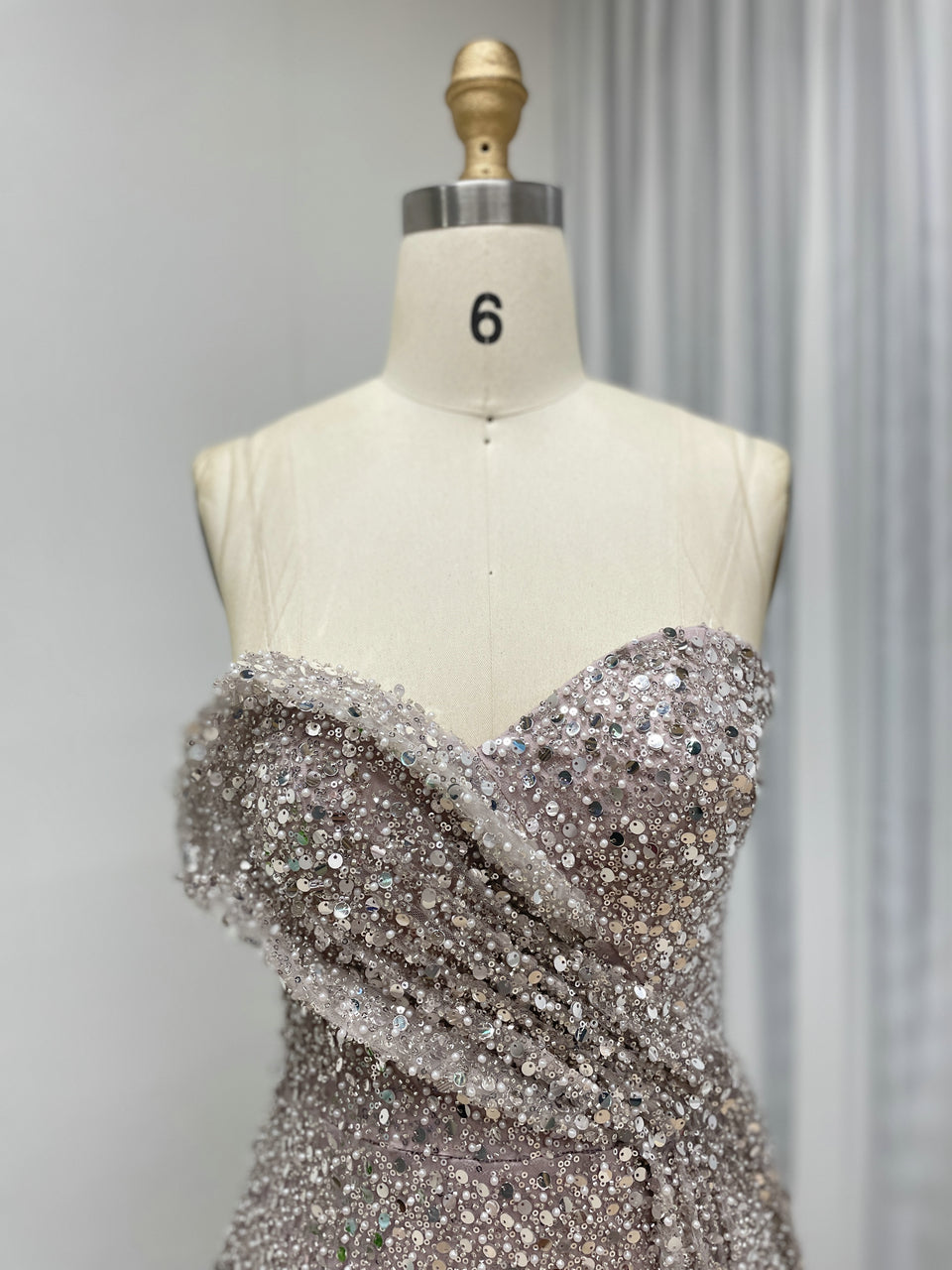 Sparkling Silver Sequin Strapless Slit Evening Gown Glamorous Formal Dress MY30152