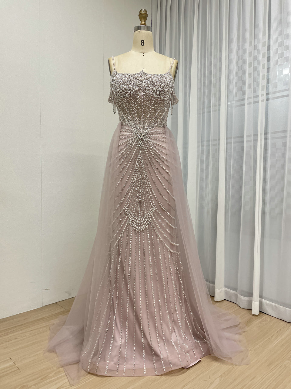 Chic Champagne Evening Gown with Beaded Layers Mermaid Fit MY30160