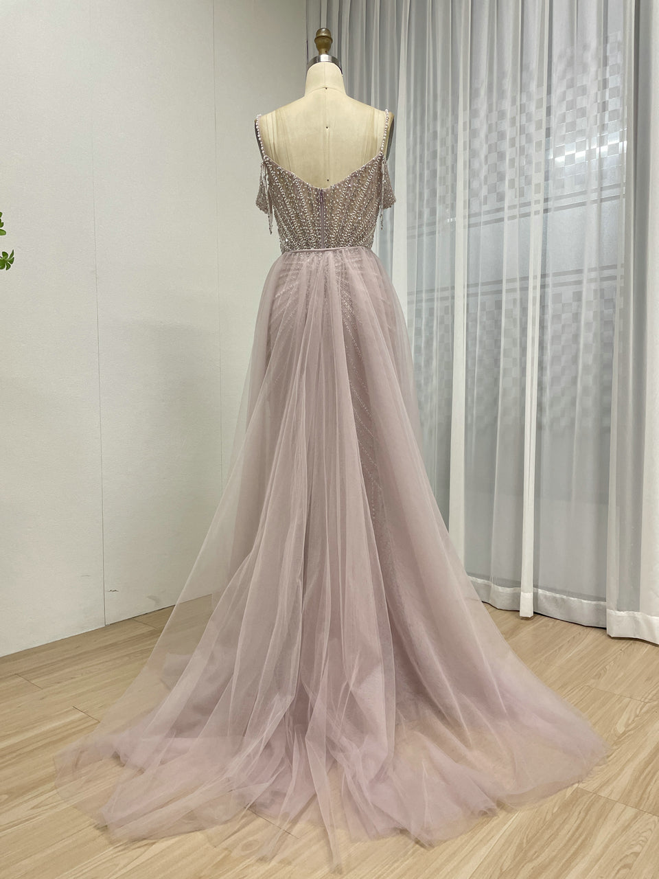 Chic Champagne Evening Gown with Beaded Layers Mermaid Fit MY30160