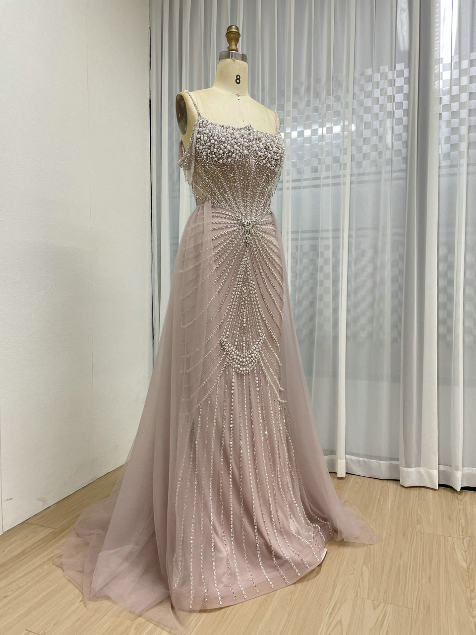 Chic Champagne Evening Gown with Beaded Layers Mermaid Fit MY30160