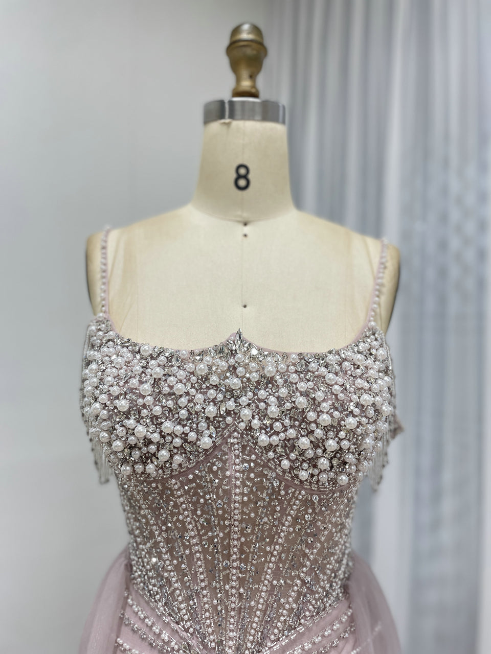 Chic Champagne Evening Gown with Beaded Layers Mermaid Fit MY30160