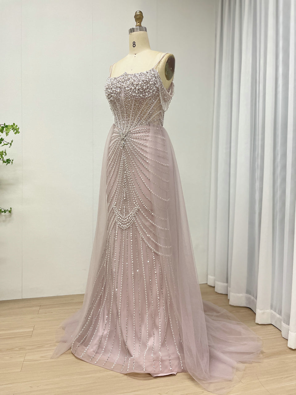 Chic Champagne Evening Gown with Beaded Layers Mermaid Fit MY30160