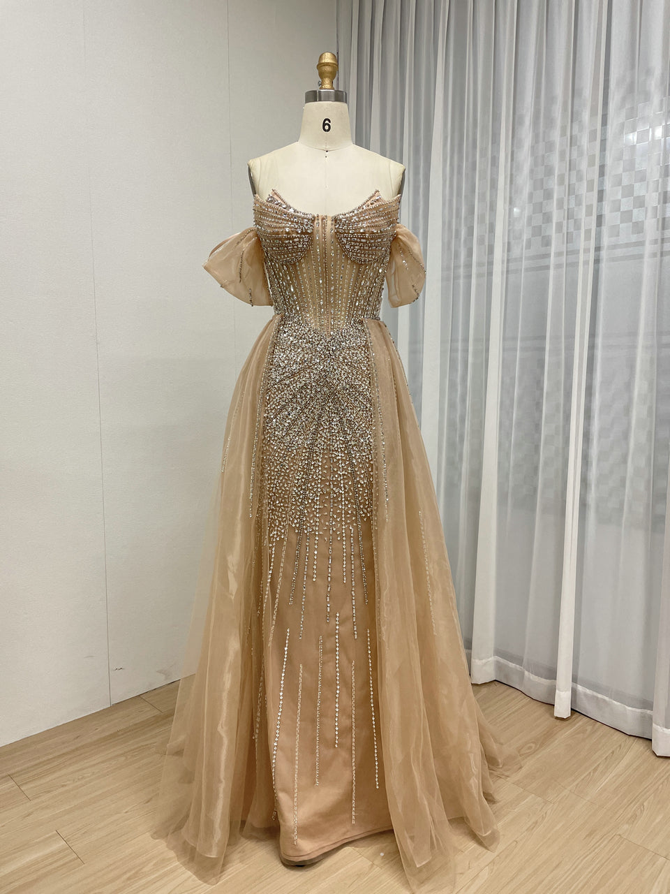 Elegant Pink Beaded Off-Shoulder Corset Evening Dress MY30163