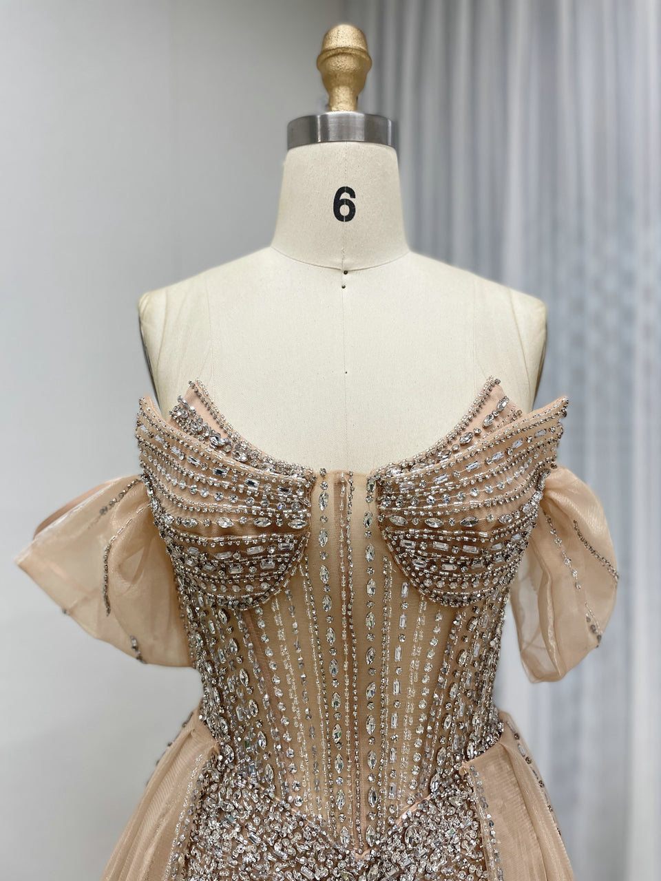 Elegant Pink Beaded Off-Shoulder Corset Evening Dress MY30163