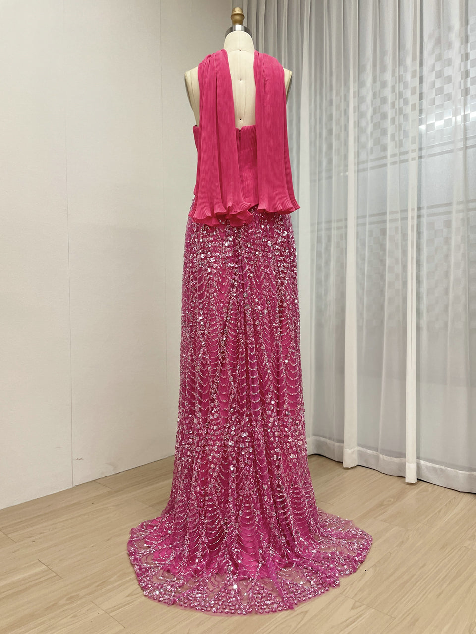 Green Strapless Pleated A-Line Formal Gown with Scarf MY30168
