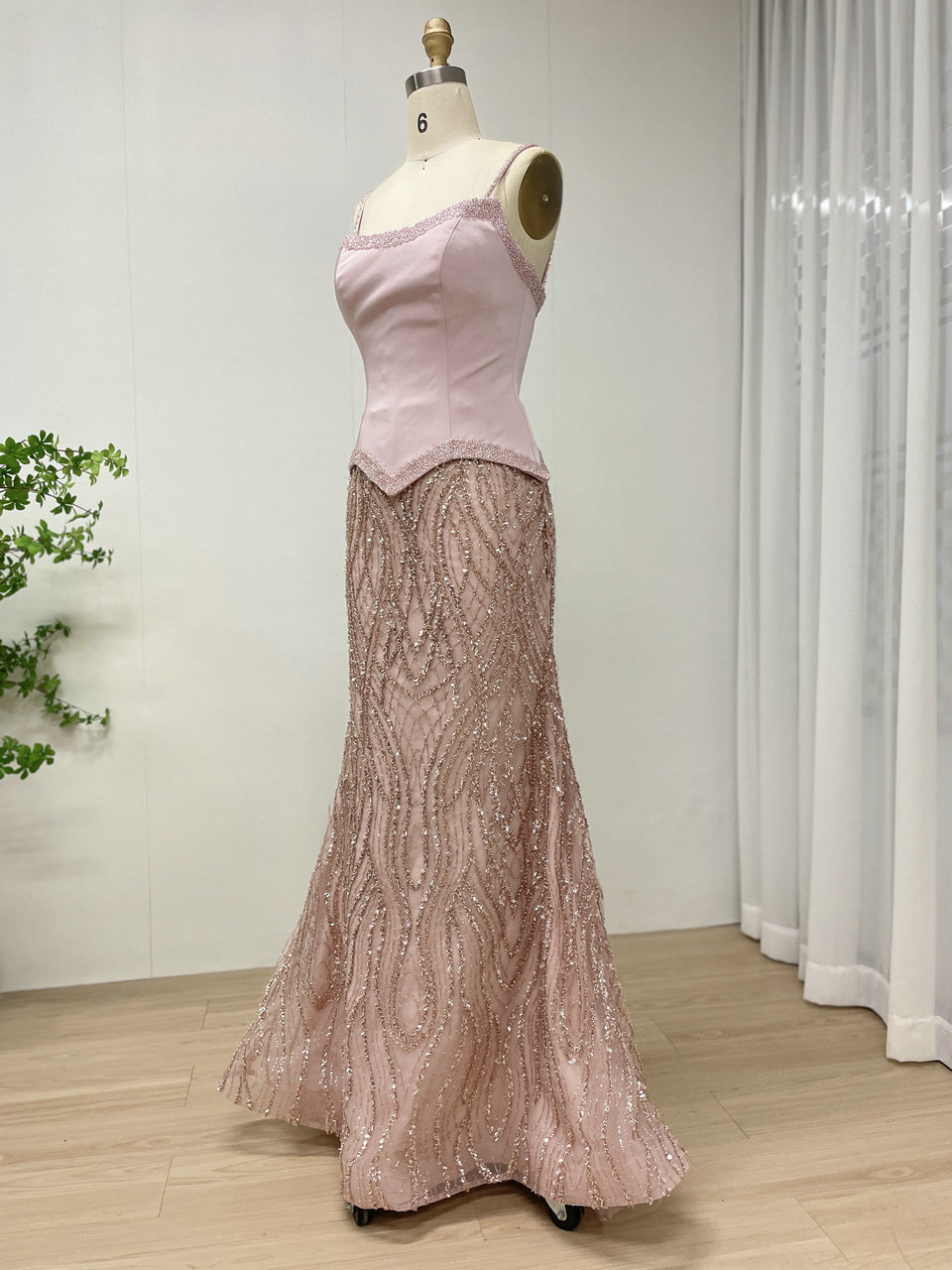 Luxury Pink Beaded Mermaid Evening Gown with Corset Bodice MY30169