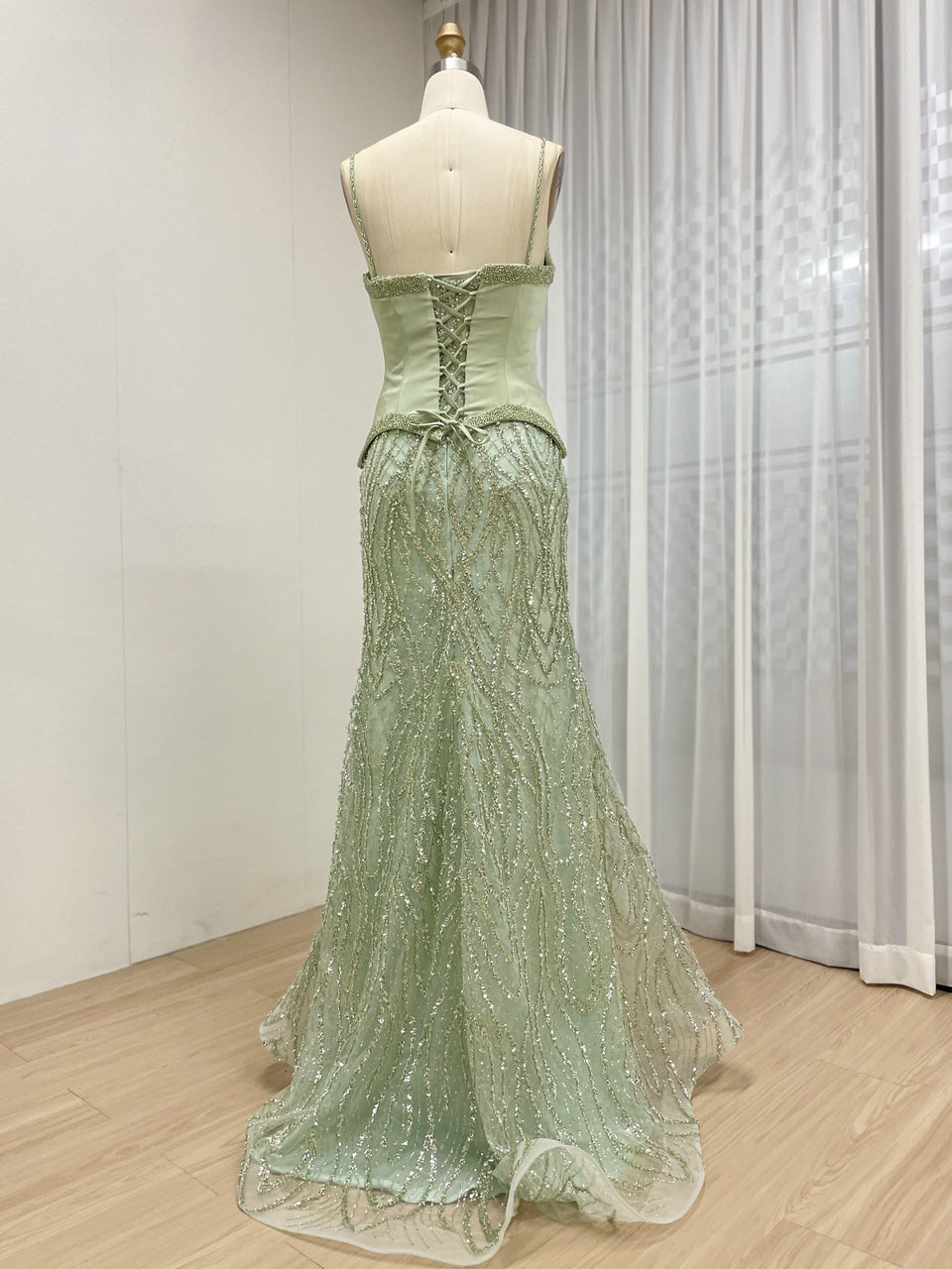 Luxury Pink Beaded Mermaid Evening Gown with Corset Bodice MY30169