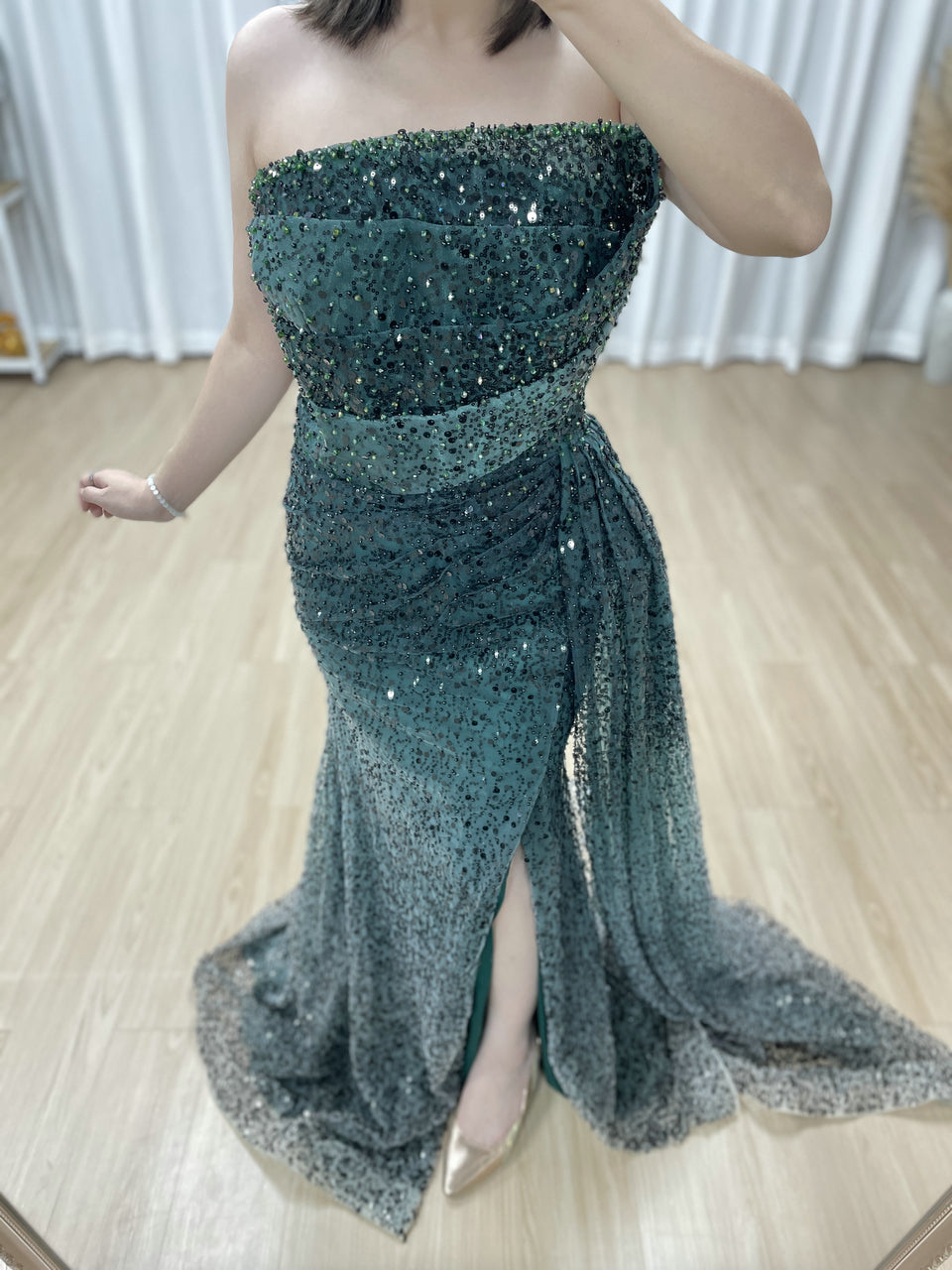 Glamorous Ombre Sequin Gala Dress Strapless Slit Perfect for Special Event MY30184