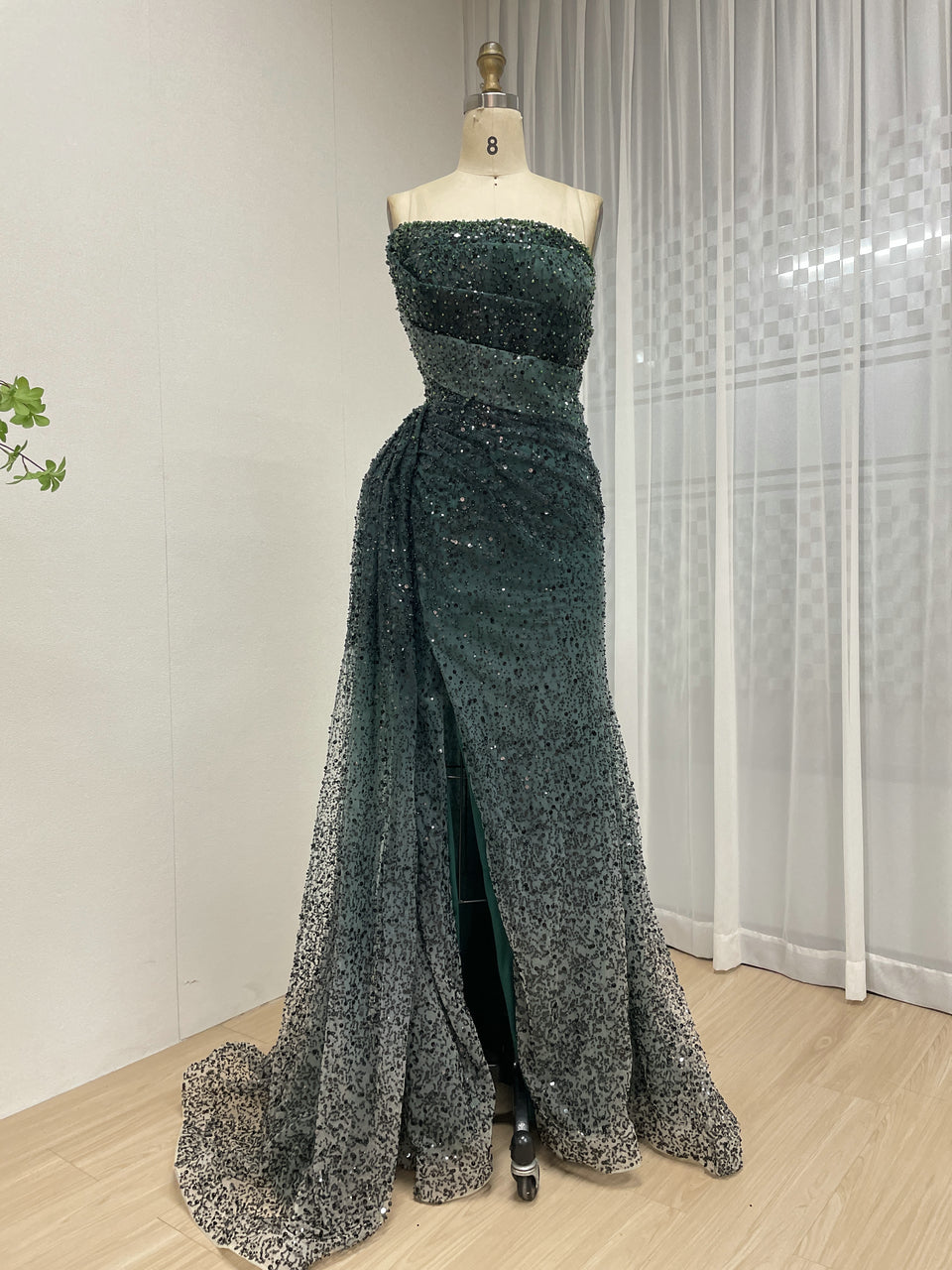 Glamorous Ombre Sequin Gala Dress Strapless Slit Perfect for Special Event MY30184