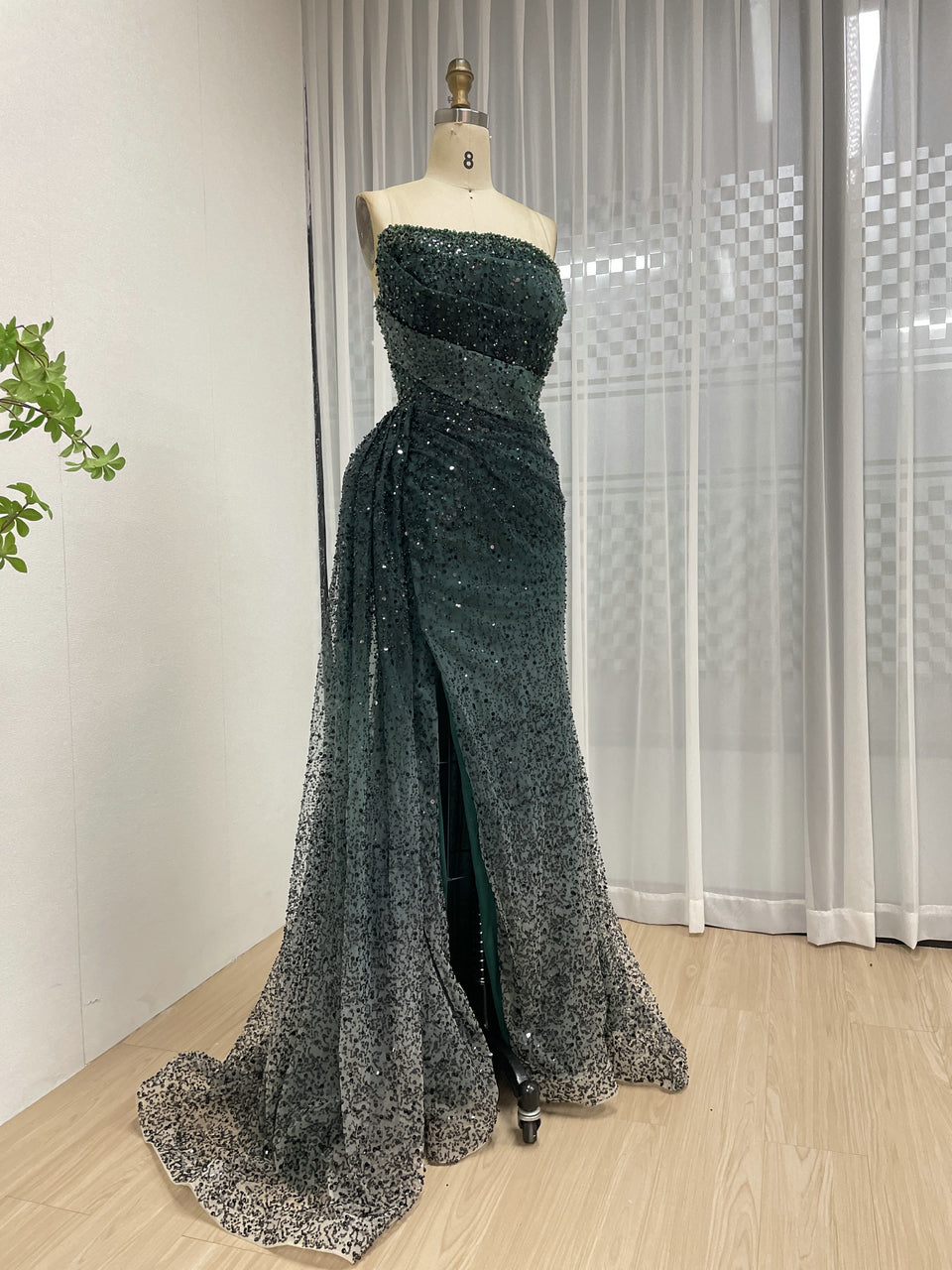 Glamorous Ombre Sequin Gala Dress Strapless Slit Perfect for Special Event MY30184