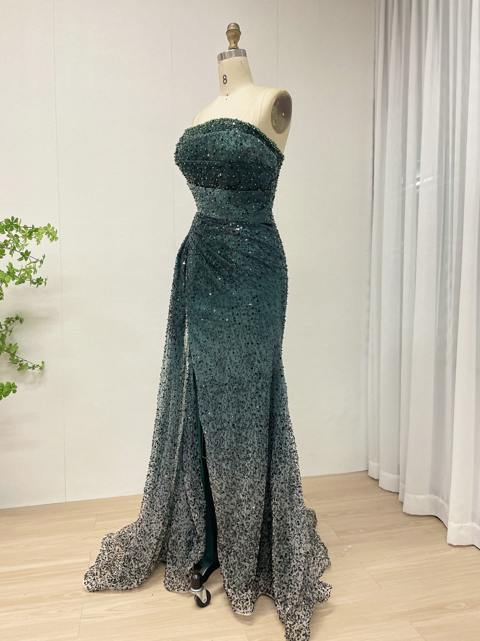 Glamorous Ombre Sequin Gala Dress Strapless Slit Perfect for Special Event MY30184