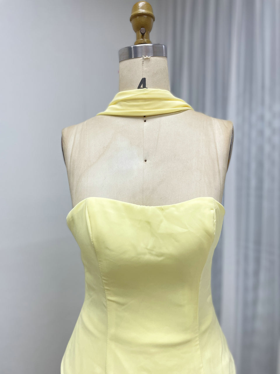 Bright Yellow Halter Neck Gown with Beaded Sheath Skirt MY30200
