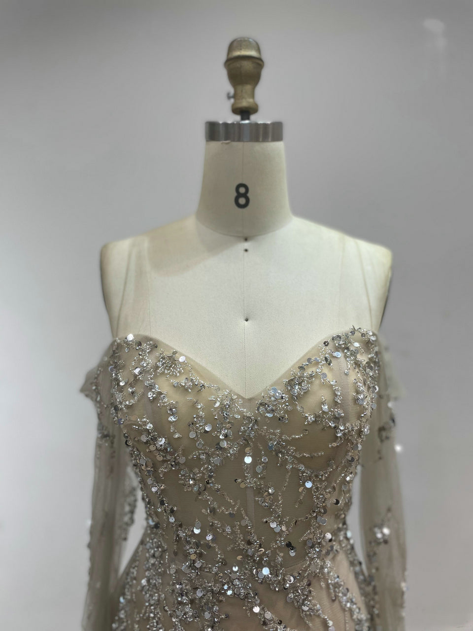 Beautiful Nude Hand Beading Mermaid Dress Long Sleeve Birthday Party Prom Dress YD22201L