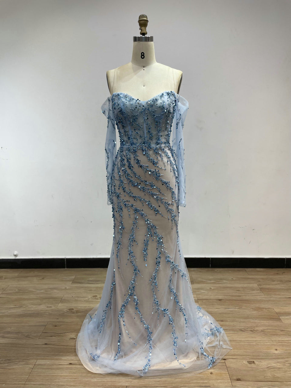 Beautiful Nude Hand Beading Mermaid Dress Long Sleeve Birthday Party Prom Dress YD22201L